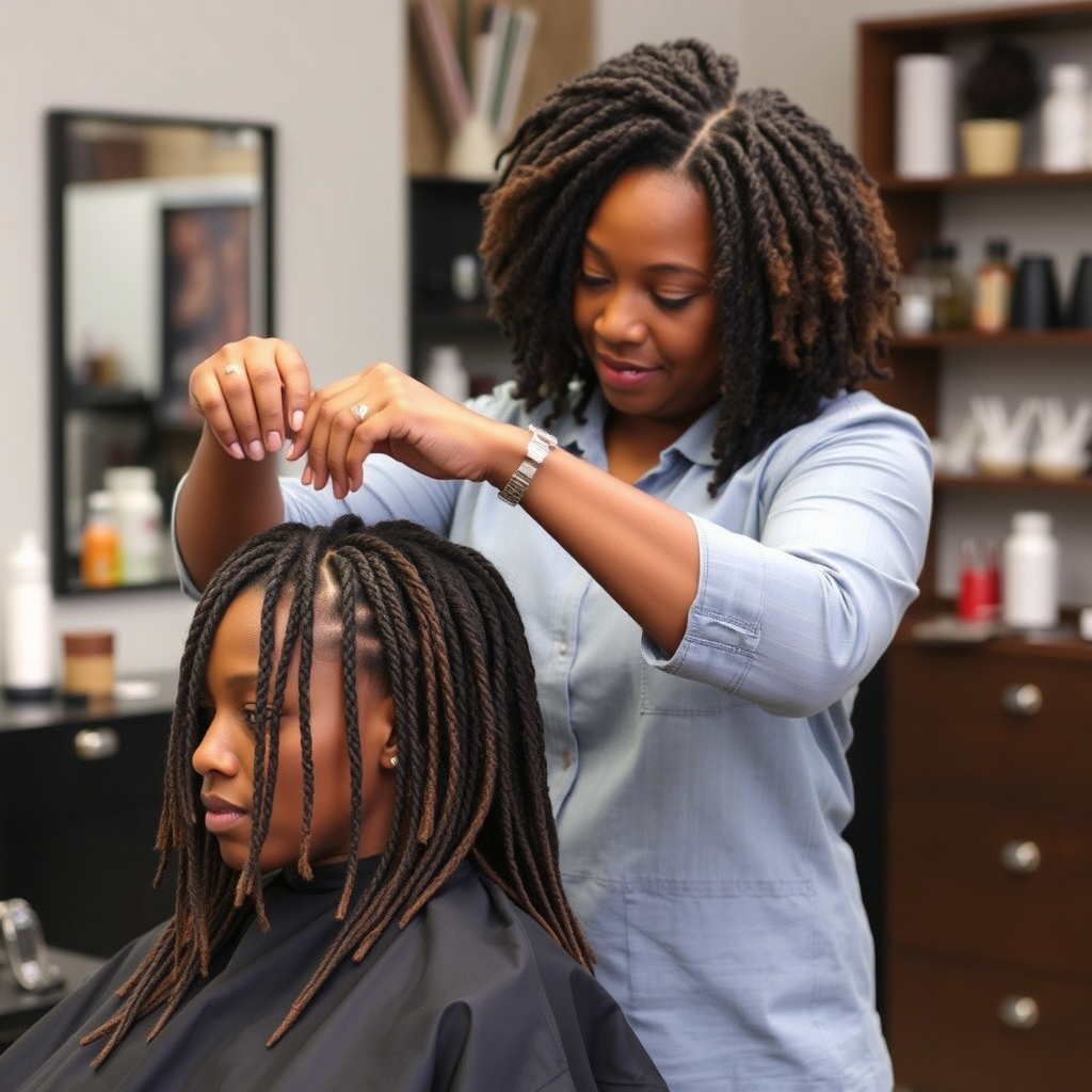 Depict a close-up of Jennifer sketching hairstyle ideas on a notepad while talking to a client, showcasing the personalized approach she takes. The background should feature a salon full of hair care products and tools, with soft warm lighting enhancing the detailed textures of their conversation. Capture the emotion of inspiration and creativity in this hyperrealistic 8K image.