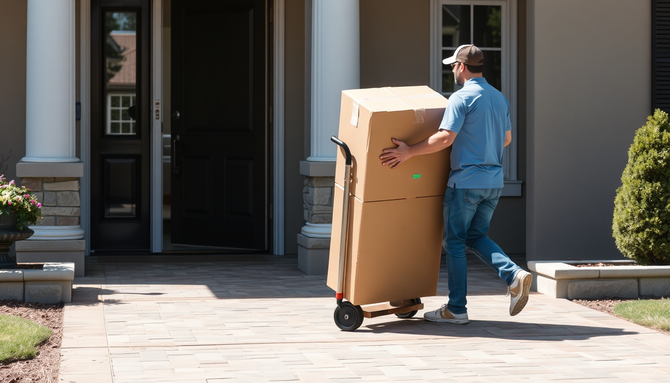 A vibrant image of Justin smiling with a sack full of gifts at the back of his SUV, ready to deliver. The composition radiates festive cheer, with colorful decorations, snow gently falling, and a holiday store in the background. Bright, festive colors dominate the scene, emphasizing the holiday spirit. The lens focuses on Justin's engaging expression, showing his commitment to customer service. The image captures the magic of the season, with technical finesse.