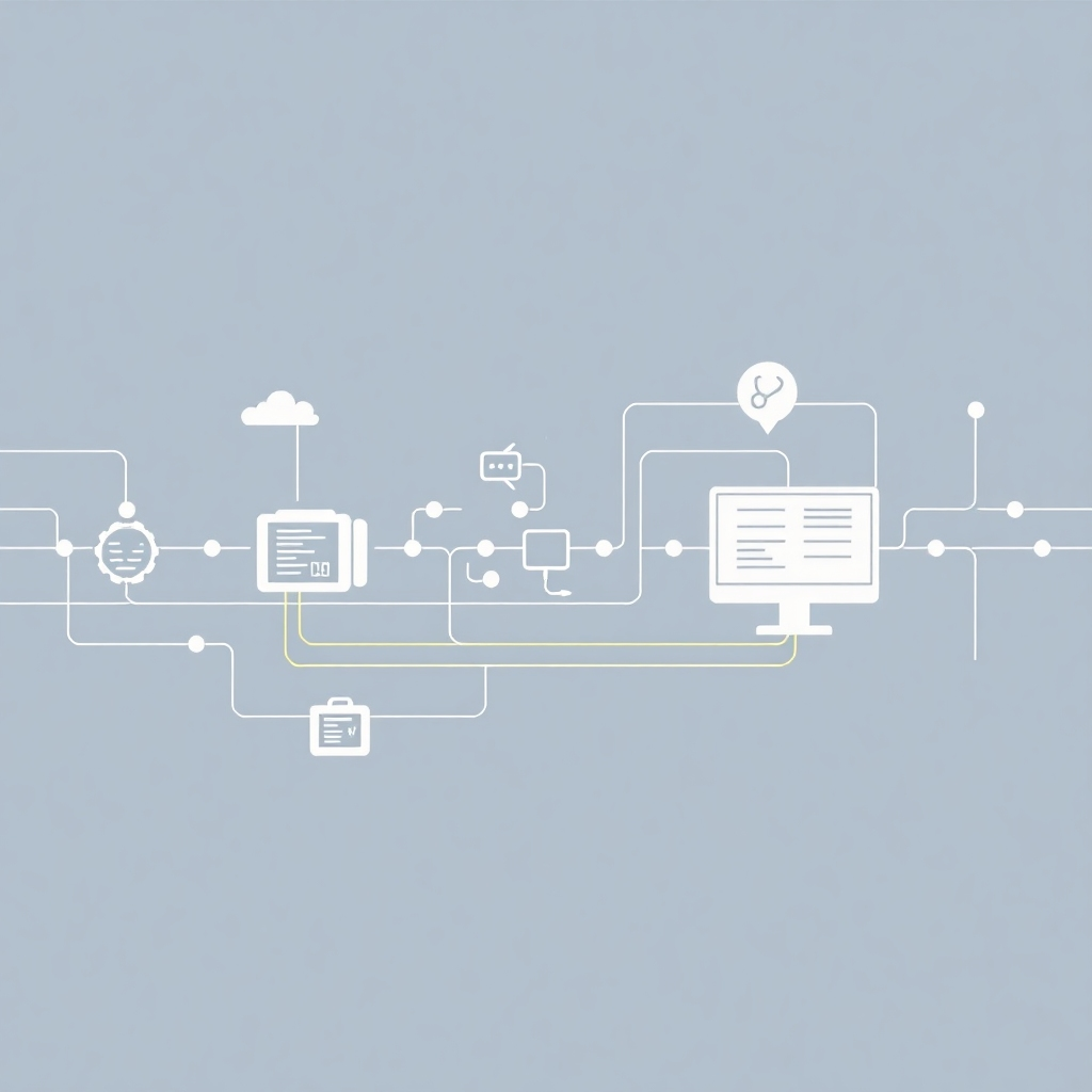A stylized image showcasing streamlined processes and automated workflows.  Use clean lines and a modern design to depict efficiency and effectiveness.  Technical specs: 4K resolution, high-quality image
