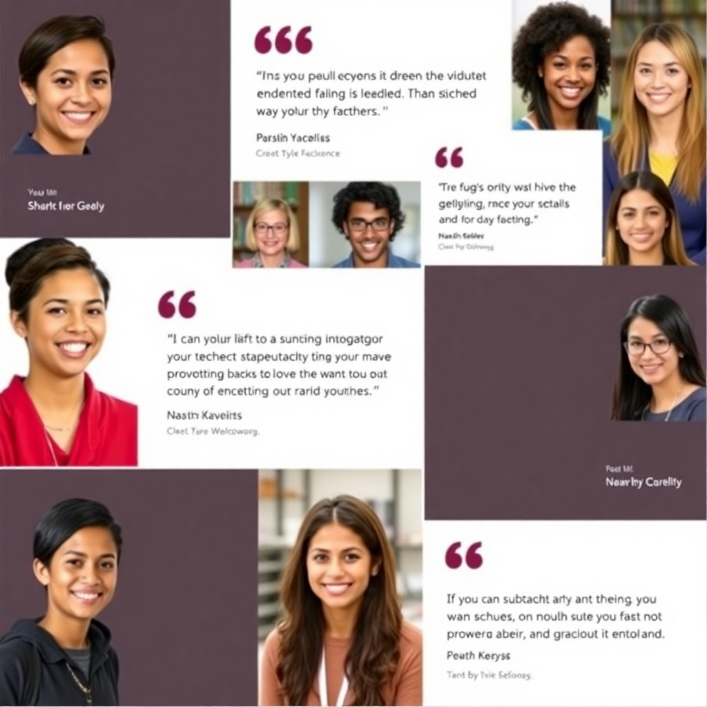 A montage of positive student testimonials and reviews, arranged in a visually appealing manner.  Use high-quality images of diverse students and keep the overall design consistent with the brand's aesthetics. Focus on positive messaging and credibility.