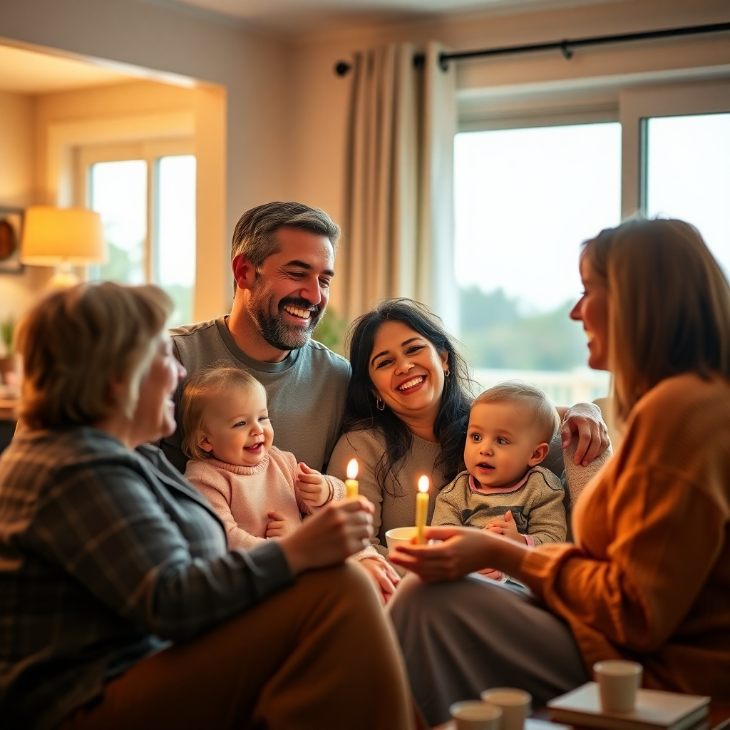 A photorealistic image of a happy family enjoying a secure lifestyle. This should feel warm, showing a family enjoying time together, perhaps in a comfortable home or on a vacation, highlighting the security that life insurance provides. Focus on warm lighting, natural colors, and a peaceful atmosphere.  Resolution: 4K.