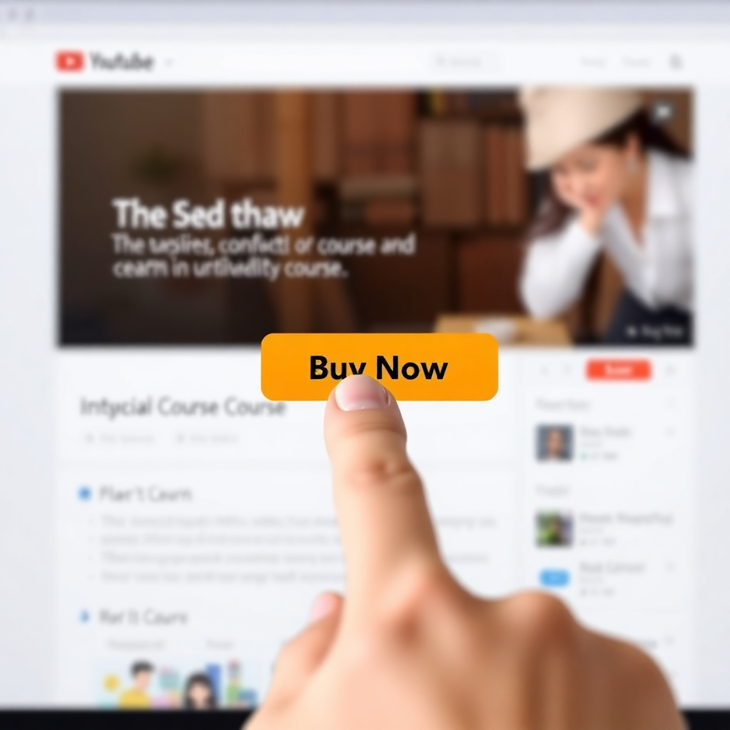 A photorealistic image of a person's hand clicking the "Buy Now" button on a course page. The image should be closely cropped, focusing on the action of purchasing the course. The color palette should be bright and positive, conveying a sense of excitement and readiness to learn. The image should have a resolution of 1920x1080 pixels.