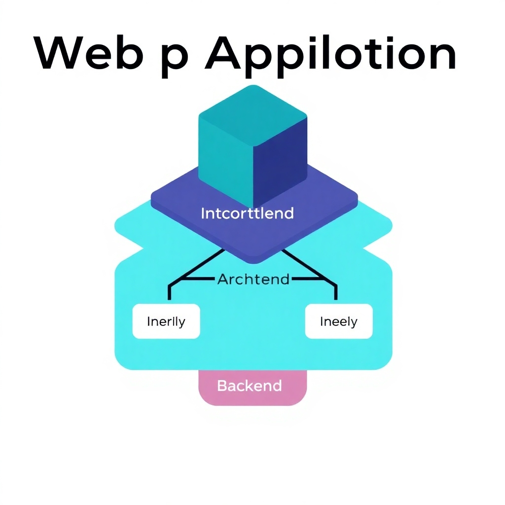 A stylized illustration depicting a web application's architecture, showcasing the seamless integration of frontend and backend components in a visual, layered representation.
