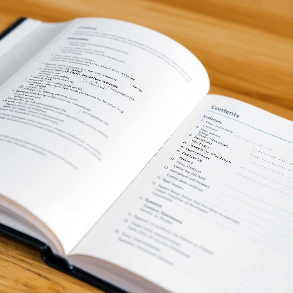 An image of an open textbook or document displaying a Java coding example, with a neatly organized table of contents visible.