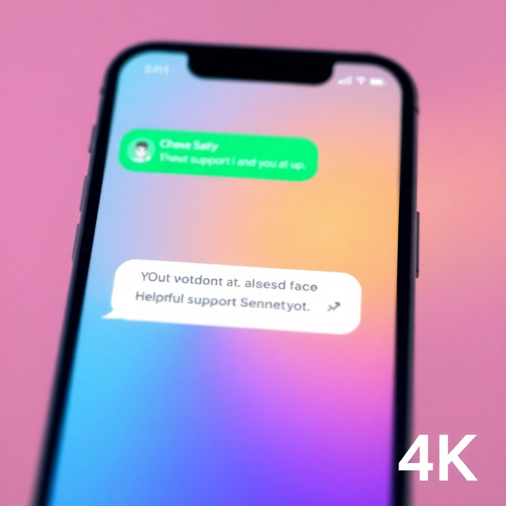 Create a 4K image showing a chatbot interface, perhaps on a phone screen, with a conversation that highlights helpful support. The image should showcase a clear and intuitive interface.