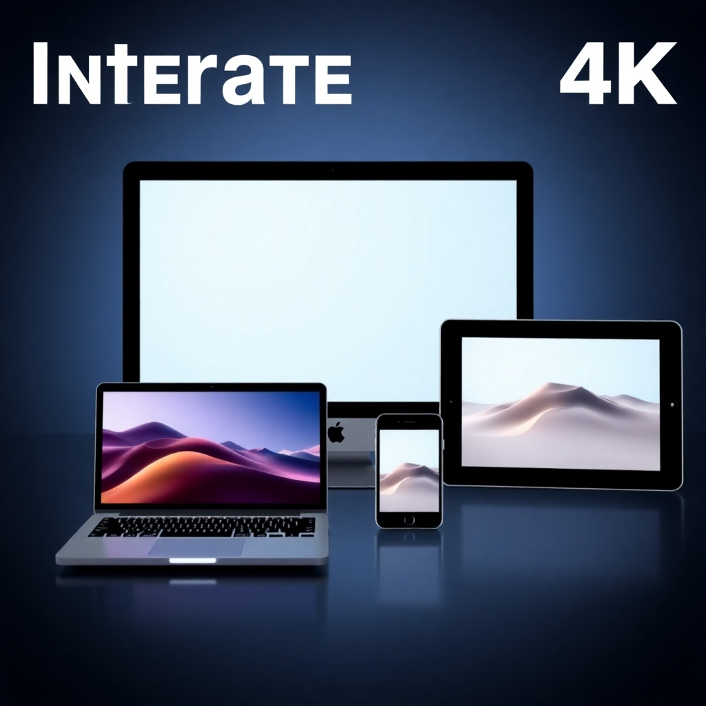 Create a 4K image showing multiple devices (laptop, phone, tablet) each displaying a different aspect of an integrated digital presence. The overall look should show a sense of harmony and seamless connectivity between all digital platforms.