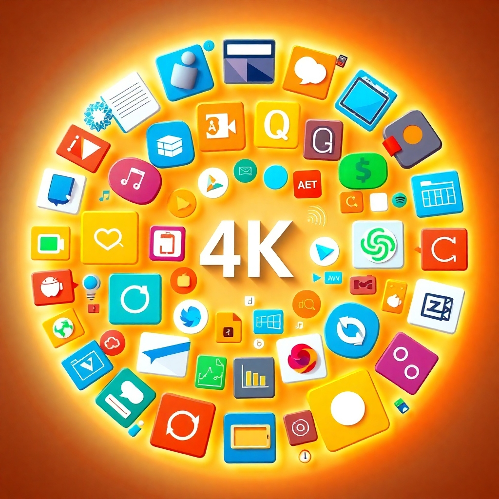 Create a 4K resolution image depicting a stylized representation of diverse software icons and learning materials arranged in a circular formation. Imagine a vibrant, colorful mosaic of icons representing various software applications, tutorials, and learning pathways. The circular formation symbolizes the breadth of knowledge and the interconnectedness of different software skills. Use a color palette that's both modern and inviting. The lighting should be even and bright, highlighting the details of each icon. A subtle glow around the edges could add a magical touch, symbolizing the transformative power of learning. The overall style should be clean, modern, and visually appealing. Consider styles reminiscent of flat design, and incorporate a sleek and modern texture. The composition should convey a sense of dynamism and growth, reinforcing the idea of expanding knowledge and opportunities. The image should feel inviting, empowering, and aspirational.