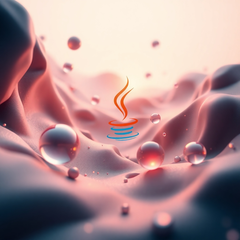 Create a dynamic image showing abstract representations of Java core concepts, such as objects, classes and interfaces, with subtle animation and a futuristic aesthetic.