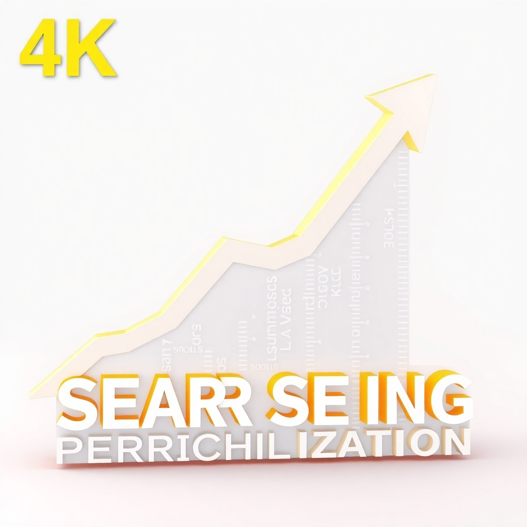 Create a stylized image representing search engine optimization, perhaps an upward-trending graph intertwined with keywords. It could be a 4K rendering with a modern aesthetic.