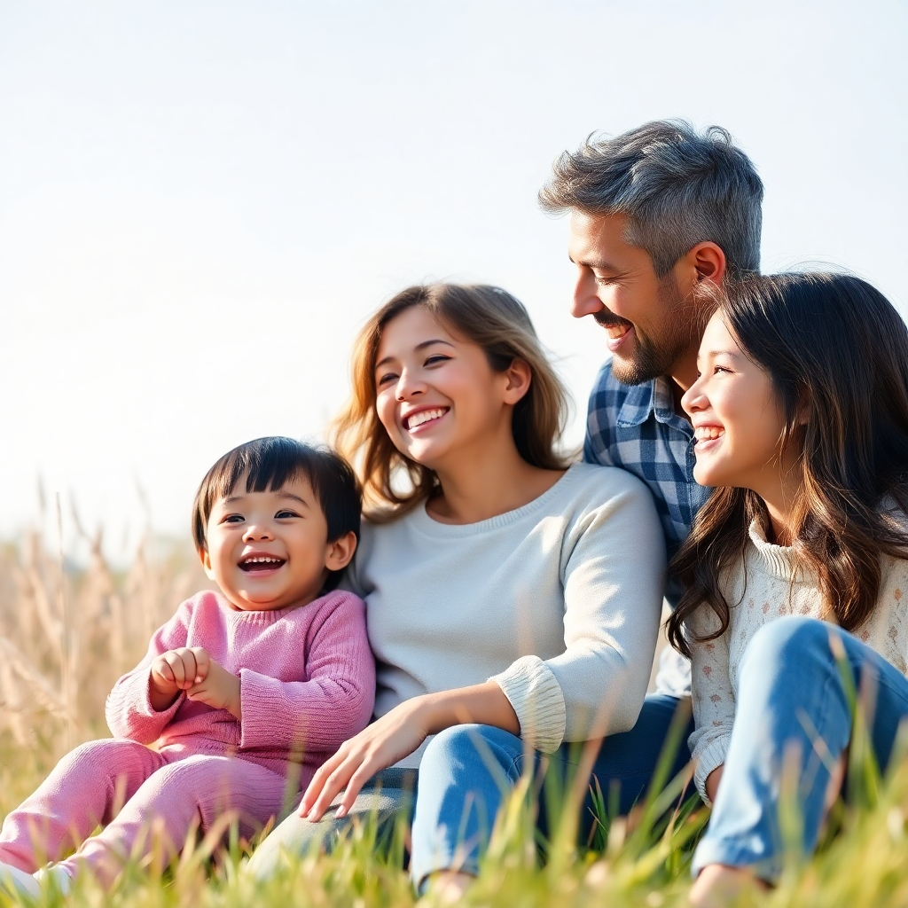 Photorealistic image: A family enjoying a secure future, implying financial stability and the benefits of insurance. Resolution: 4K.