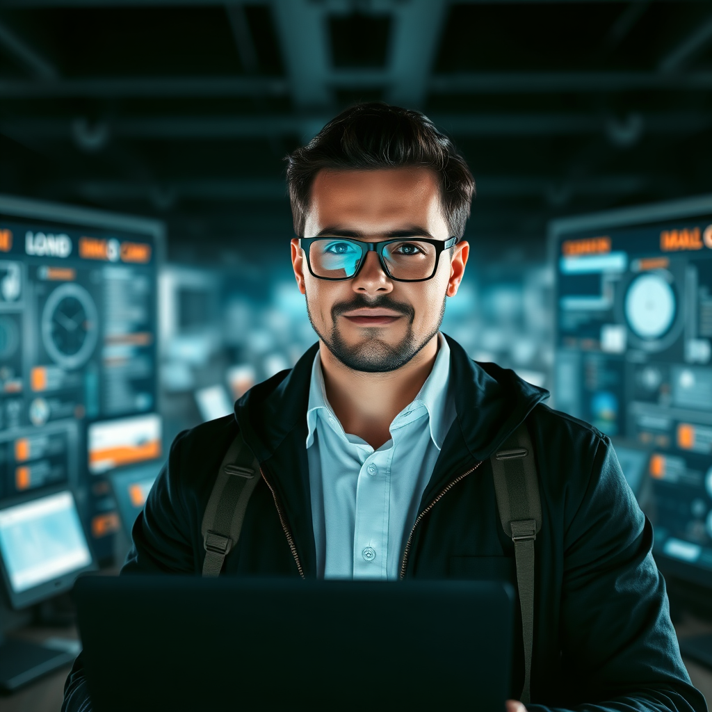 A person confidently navigating a complex digital landscape, overcoming obstacles and challenges with ease and determination.