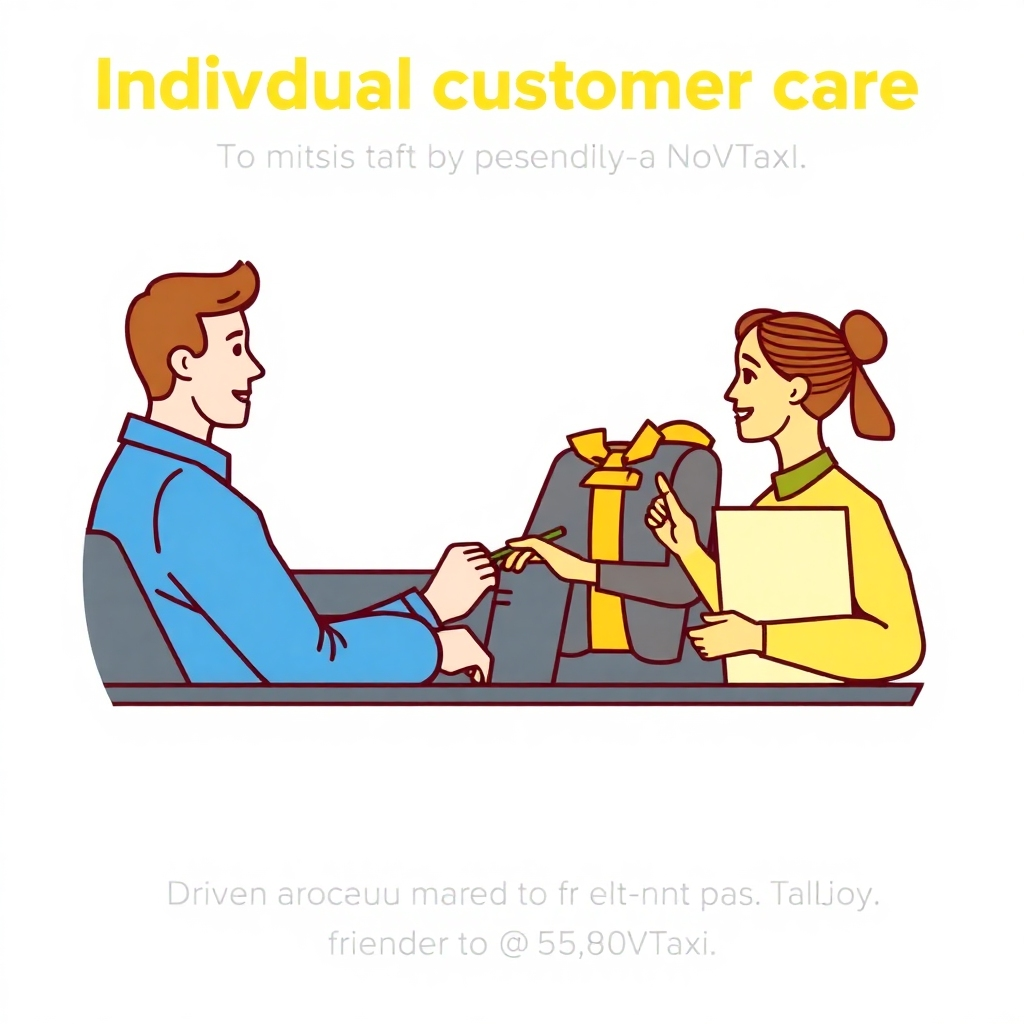 A stylized image that illustrates individual customer care and personalized service.  The image could show a customer interacting with a friendly NovTaxi representative.