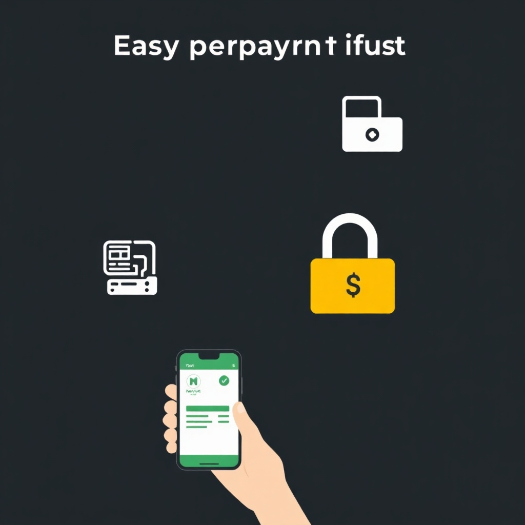An image depicting various easy payment options available on the NovTaxi app.  The image should focus on the simplicity and security of the payment process. A clean, modern, and professional image is required.