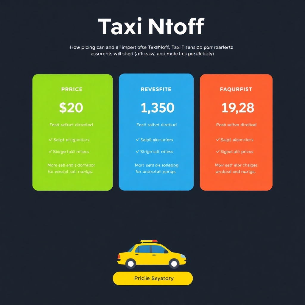 Create a clean, modern infographic illustrating TaxiNoff's pricing structure in a clear and easily understandable way. Use a simple color palette and easily readable fonts. The visual should be clean and professional, building trust and transparency. High quality, 4K resolution.