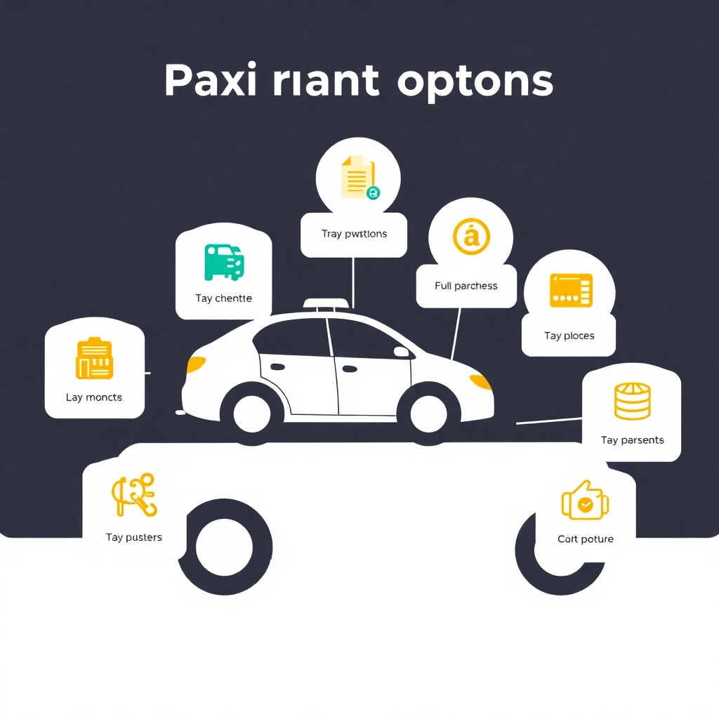Create a stylized infographic illustrating different payment options offered by TaxiNoff, using clear and concise icons and labels.  Emphasize the diversity of methods, aiming for user-friendliness and transparency.  The design should be sleek, clean, and modern. High quality, 4K resolution.