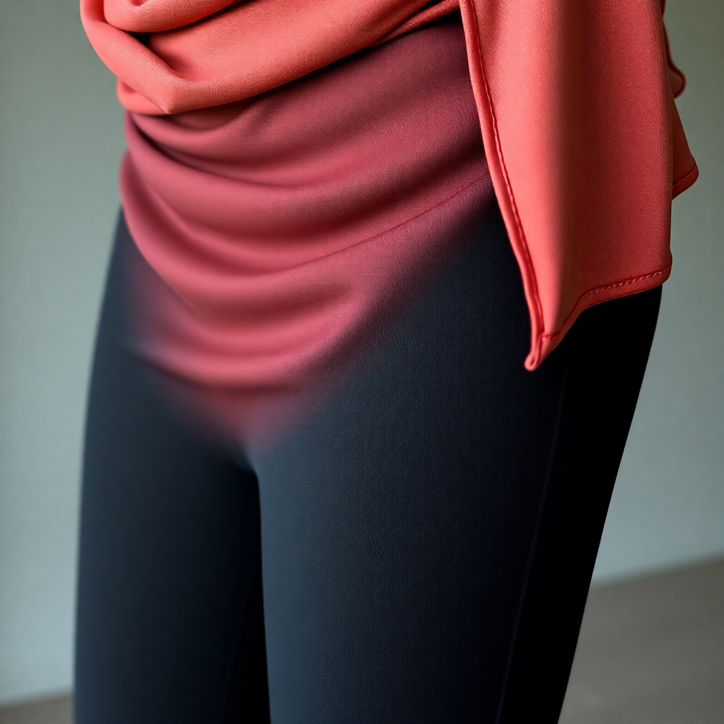 Photorealistic image:  A close-up shot of a woman wearing a hijab and comfortable athletic leggings, highlighting the soft and breathable fabric. High-quality 4k resolution.