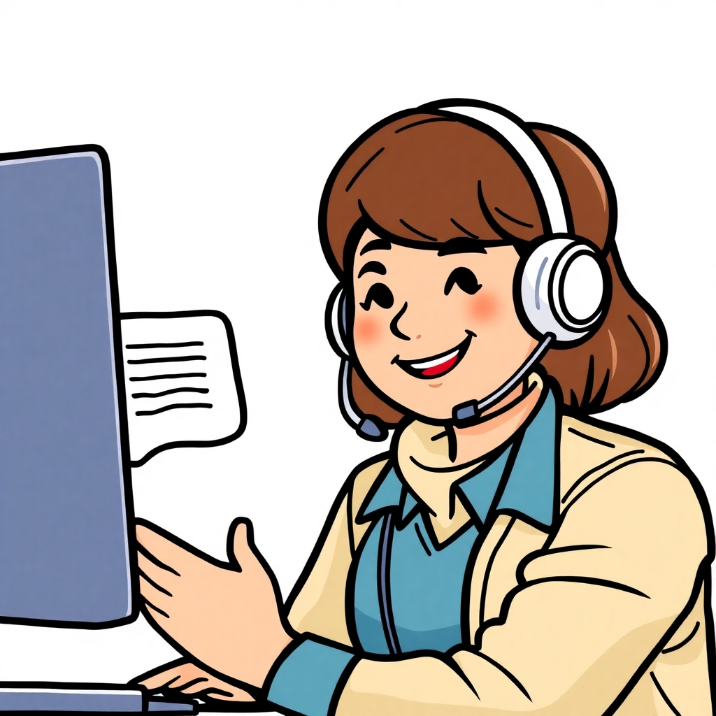 Stylized image: A friendly, helpful customer service agent answering customer questions. The image should create a sense of trust and reliability. High-quality 4k resolution.