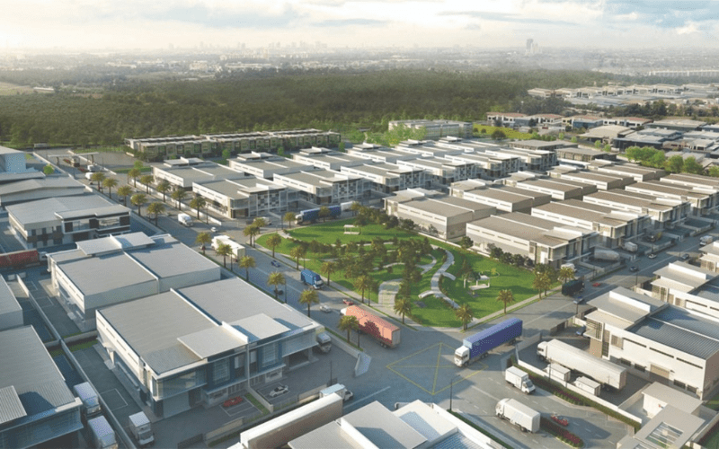 Showcase a modern office space designed to elevate a business. Use a color palette of beige and white and showcase high-end furniture and technology.