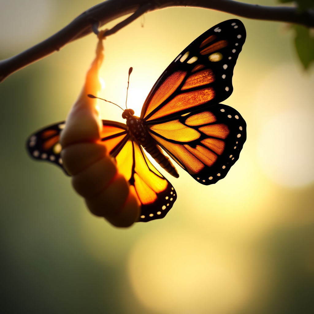 Visualize a butterfly emerging from a cocoon, symbolizing personal transformation. Soft, ethereal lighting. Focus on beauty and change. Stylized.