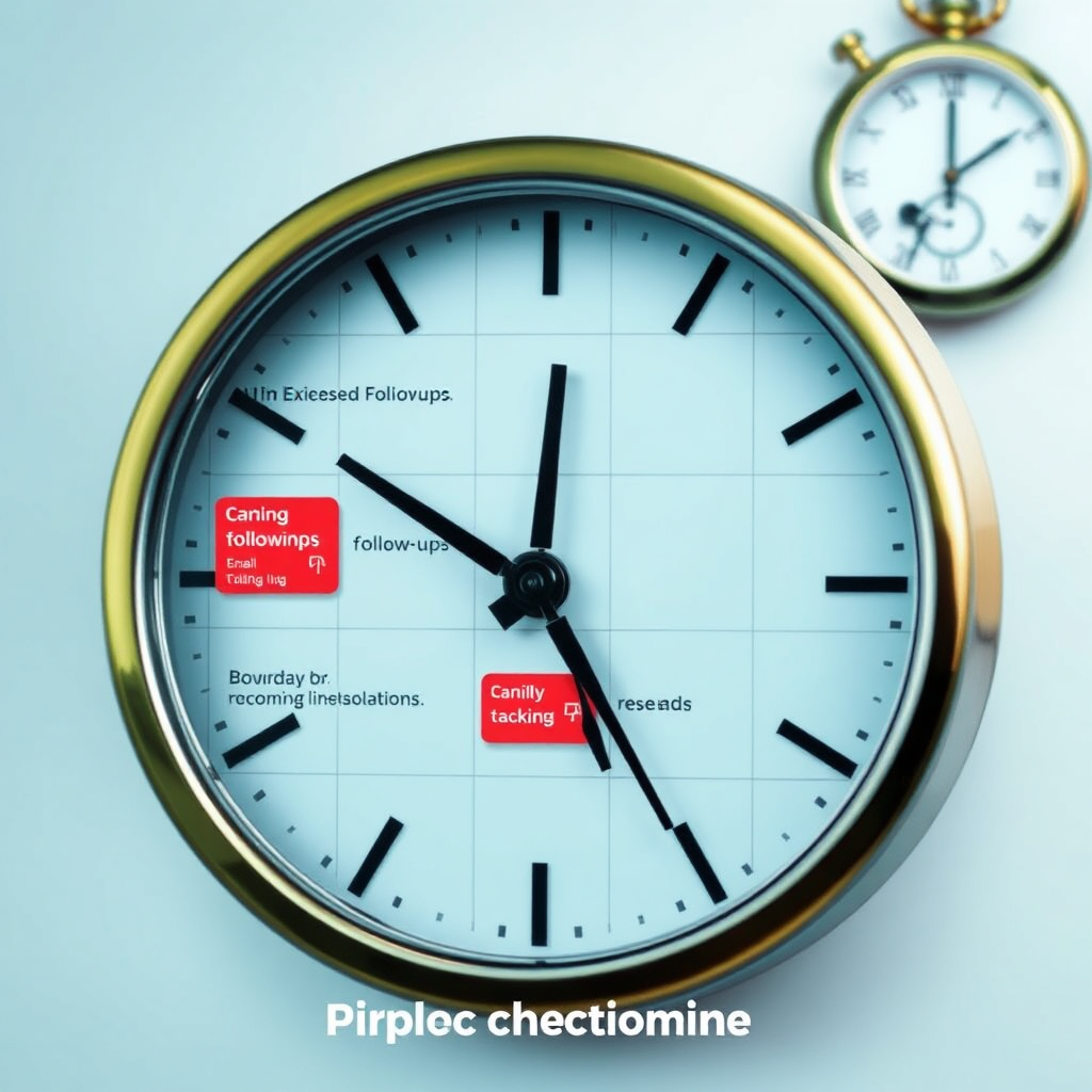 A calendar with scheduled follow-ups highlighted, based on email tracking data, with a clock in the background symbolizing perfect timing.