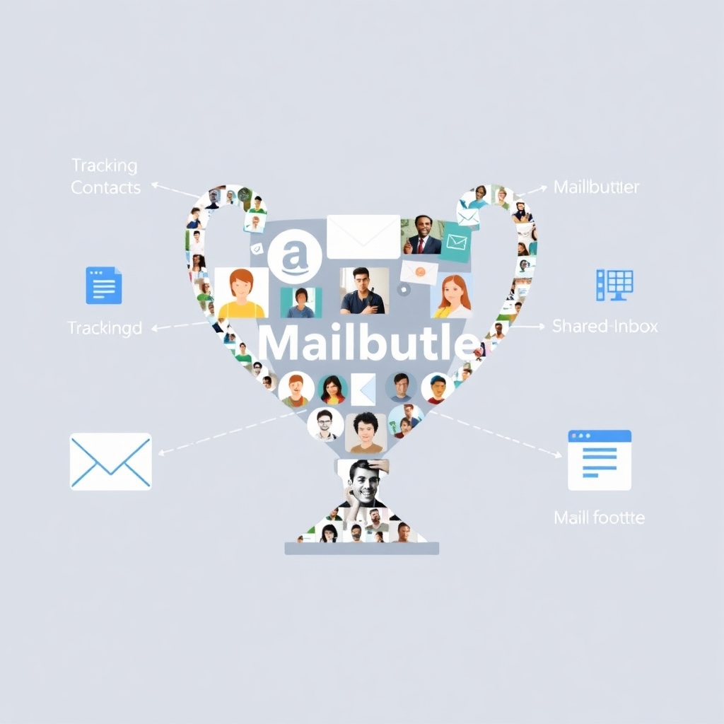 A collage of the best features of Mailbutler, like tracking, contacts, and shared inbox, forming a trophy shape, symbolizing achievement and success.
