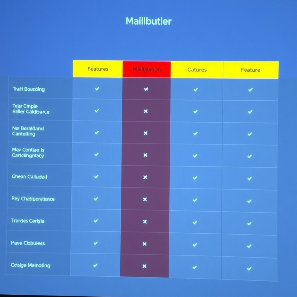A comparison chart on a screen with Mailbutler highlighted among other tools, with a spotlight effect drawing attention to its features.