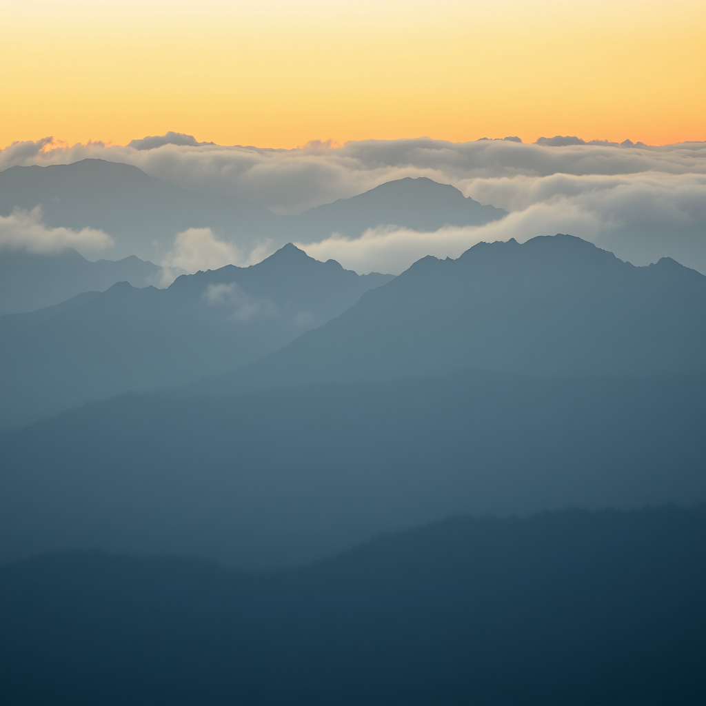 Mountain landscape shrouded in mist