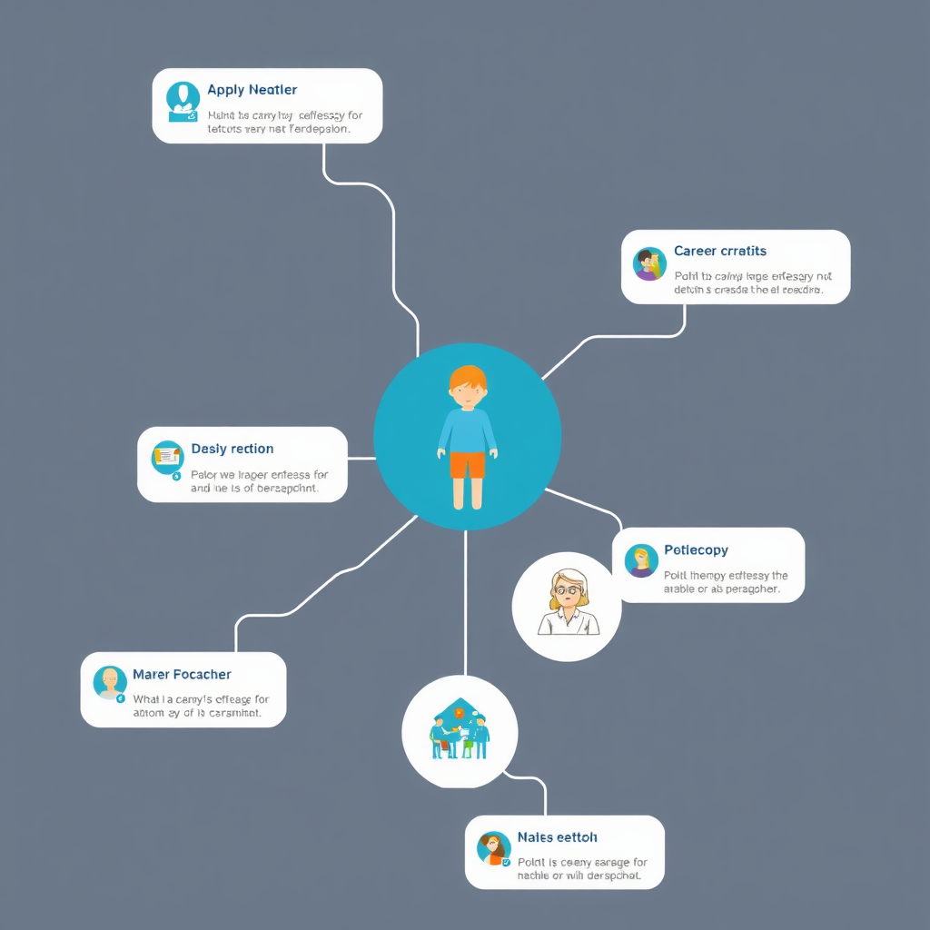 A roadmap showing different career paths branching out from a central point representing the child. Each path is illustrated with relevant symbols and imagery. The style is clean and informative, with a clear visual hierarchy. 4K resolution, high quality.