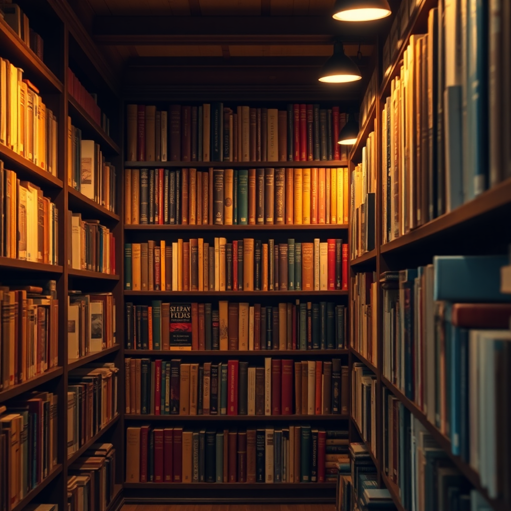 An image representing a library filled with books, each representing a different life lesson. The lighting is warm and inviting, creating a sense of comfort and knowledge. The style is classic and timeless. 4K resolution, high quality.