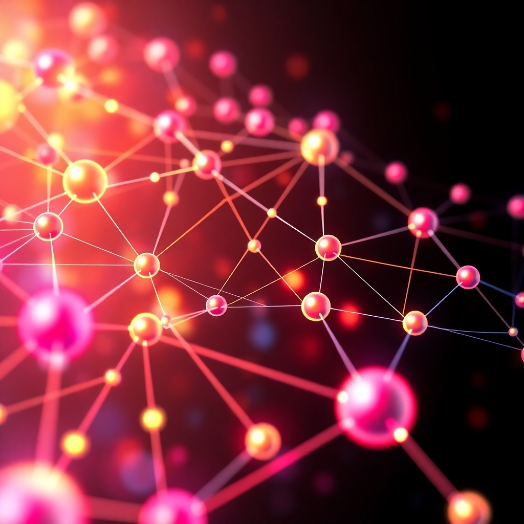 Stylized image showing a network of connected dots representing communities, with AI algorithms visualized as flowing energy between them. Bright colors, dynamic composition, 4K resolution.