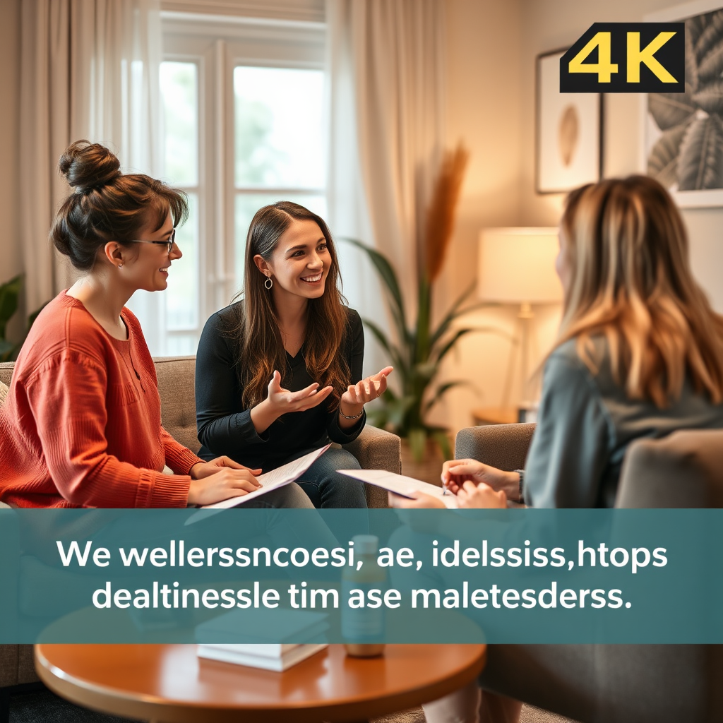 Visualize an inviting consultation scene where a wellness coach is discussing personalized strategies with a client. The setting should be warm and inviting, highlighting the interaction and engagement between the two individuals. Include props like charts, notes, and wellness products that illustrate the essence of personalized guidance. The image should convey support and connection, with high-quality detail at 4K resolution.