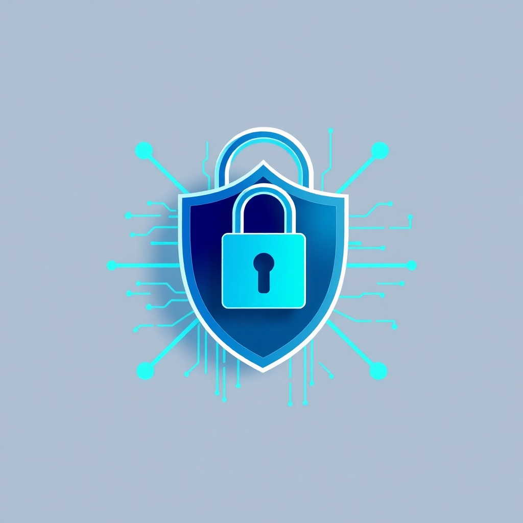Create a stylized image representing cyber security. The image should incorporate elements such as a padlock, a shield, and digital data streams. Use a color palette of blues, greens, and grays to convey a sense of security and technology. The style should be modern and abstract. The image should emphasize the importance of protecting your online information. Technical specs: 4K resolution, high quality graphics.