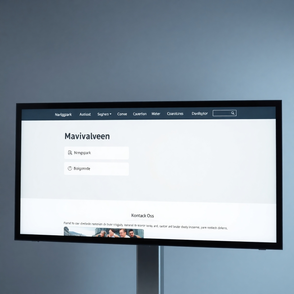 A modern, minimalistic website navigation bar displayed on a digital screen, featuring prominent sections like 'Næringspark', 'Boligområde', and 'Kontakt Oss', in a clean and user-friendly design, showcasing ease of use.