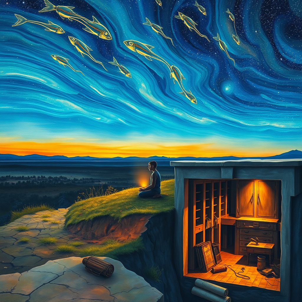 Luminous sky over landscape