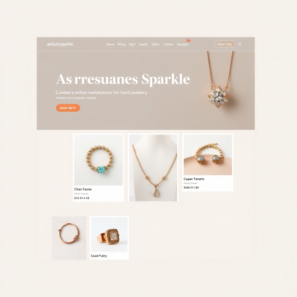 Website mockup for Artisan Sparkle jewelry marketplace