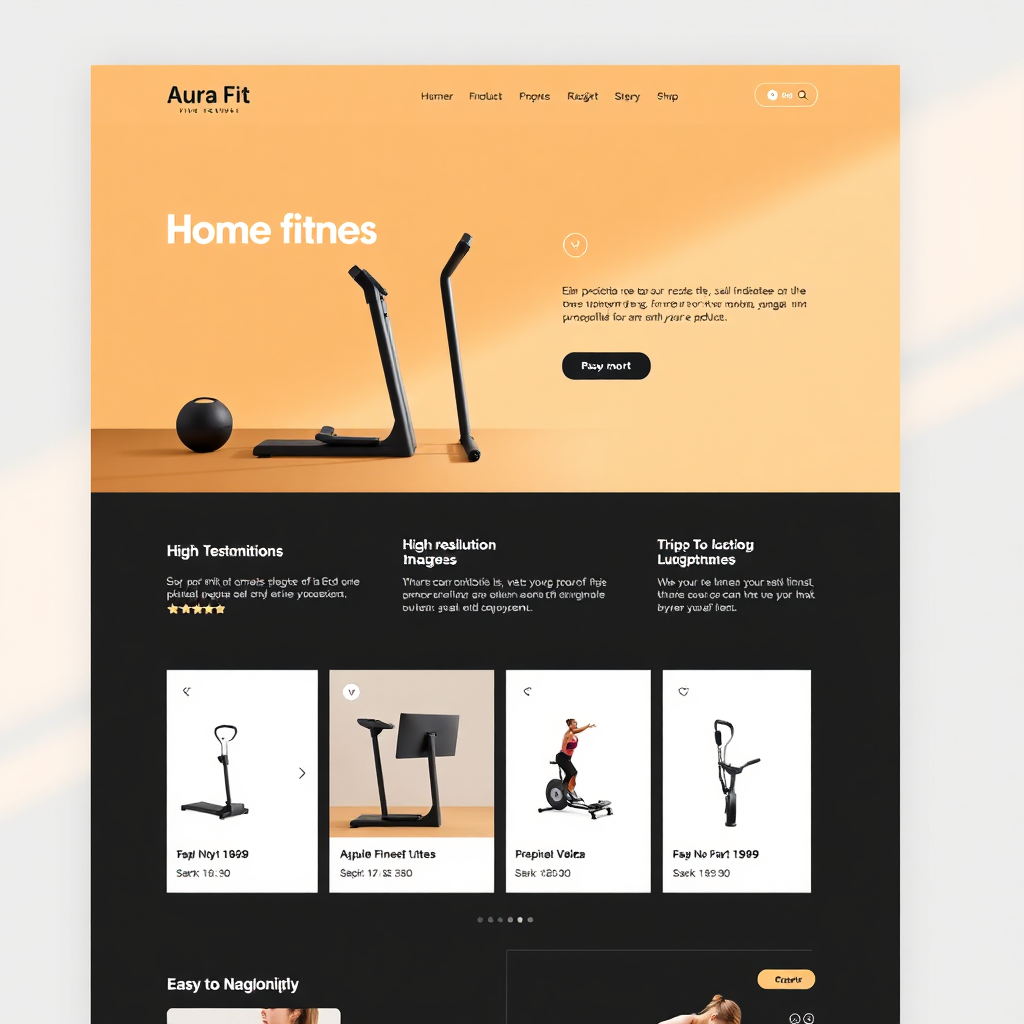 Website mockup for Aura Fit fitness equipment