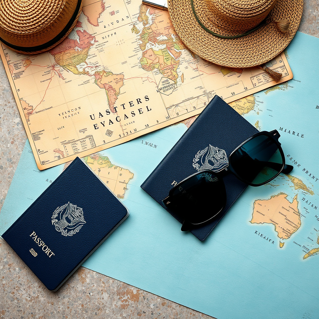 Travel essentials flat lay