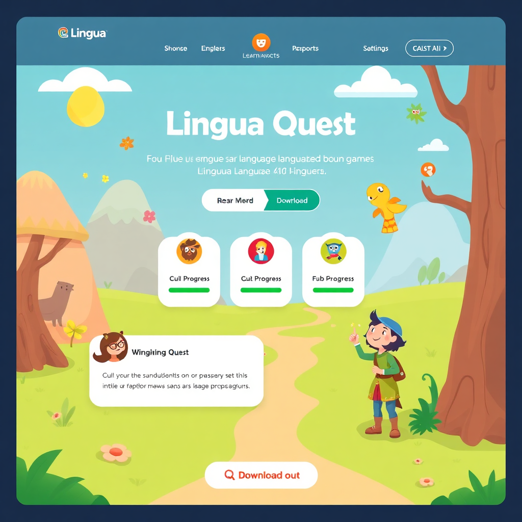 Website mockup for Lingua Quest language app