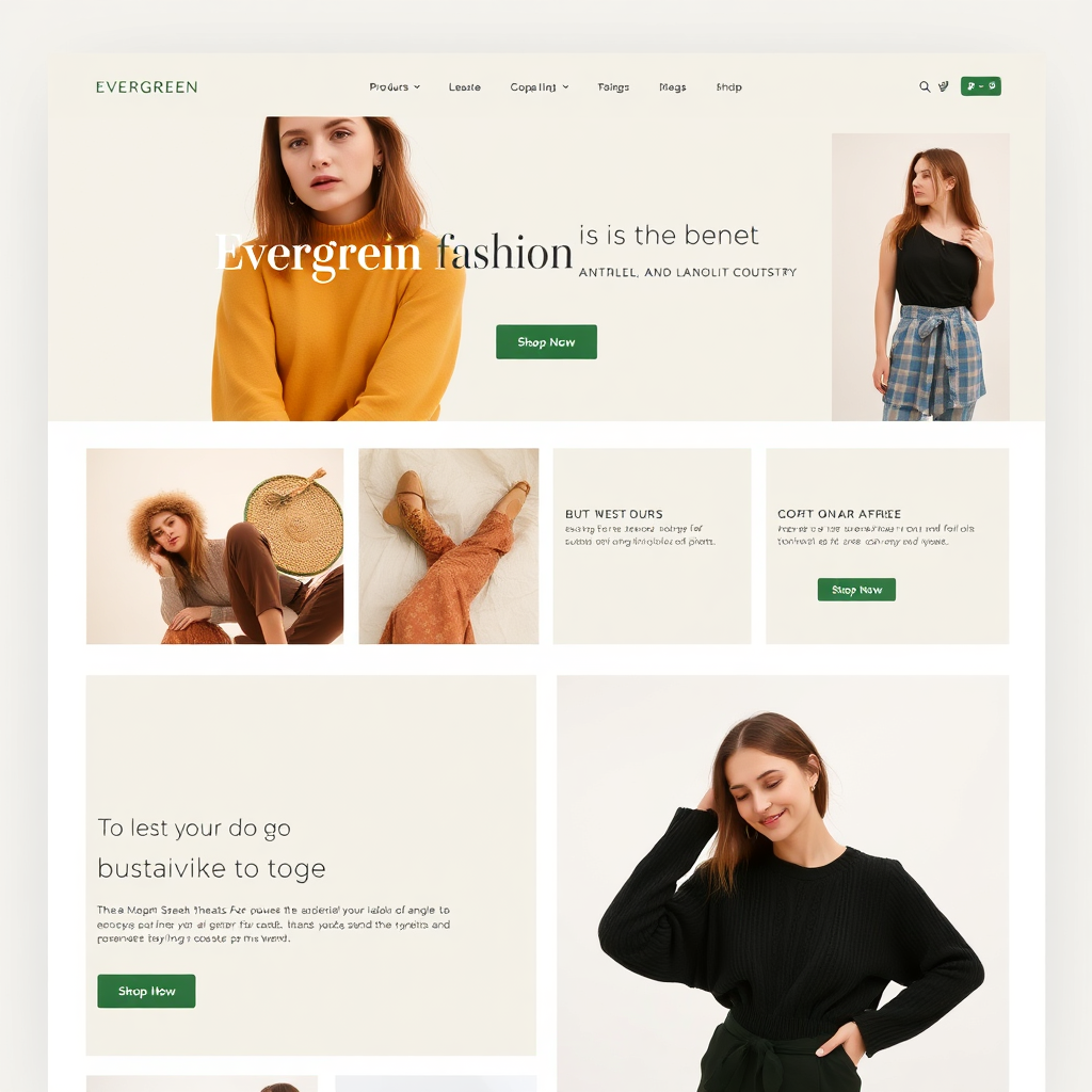 Website mockup for Evergreen Threads