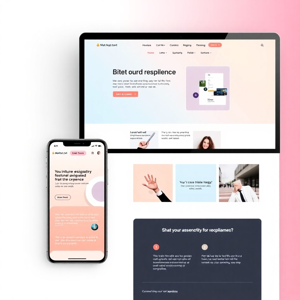 A mock-up of a modern and responsive website design. The image should be visually appealing and showcase the website's key features, such as intuitive navigation and mobile responsiveness. The style should reflect a clean and professional design, emphasizing usability and user experience.