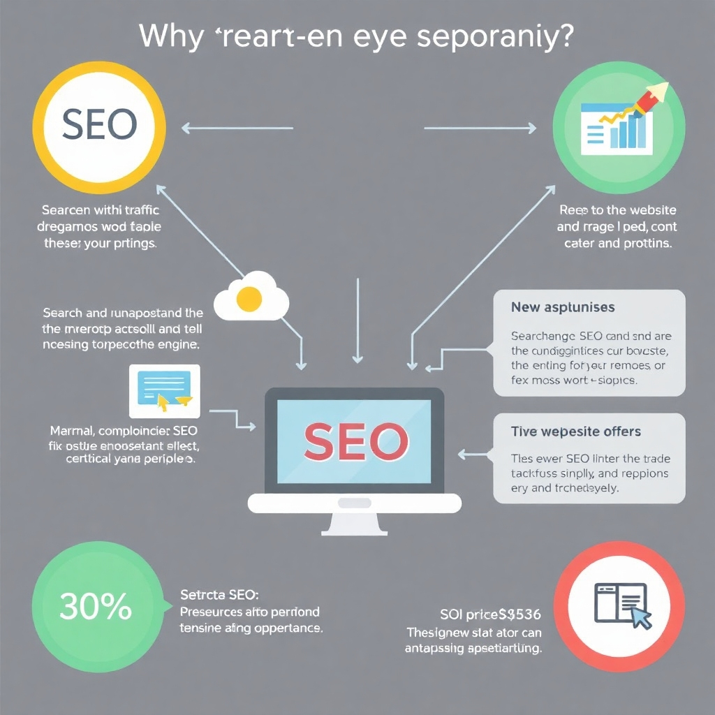 An infographic illustrating how search engine optimization (SEO) works, using clear visuals and data to show its impact on website visibility and traffic. The style should be informative and easy to understand, explaining the key elements of SEO and how it can benefit our clients.