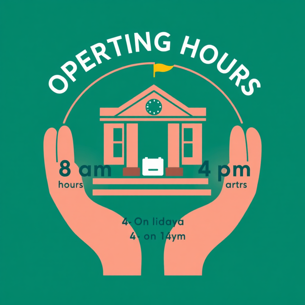 A stylized graphic representing the college's operating hours, clearly displayed in a professional and easy-to-understand format.
