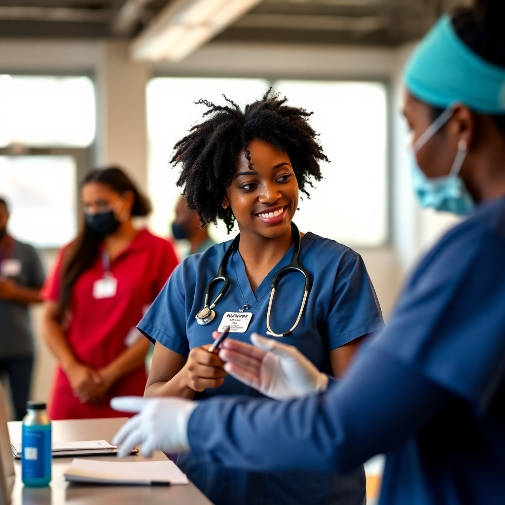 Images depicting students participating in community engagement activities, such as volunteering in local hospitals, health clinics, or community outreach programs.