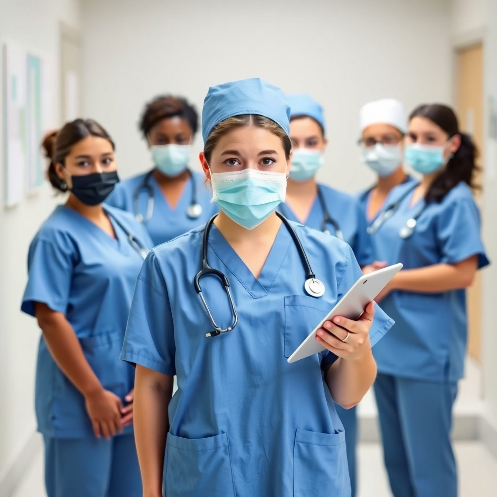 A stylized infographic illustrating the various career opportunities available to graduates of the College of Nursing Sciences. The infographic should be visually appealing and informative, using a modern and clean design.  The style should be professional and career-focused, highlighting the high demand for nursing professionals. The color palette should convey a sense of professionalism, success, and opportunity.  The overall message should be encouraging and inspirational, attracting potential students.