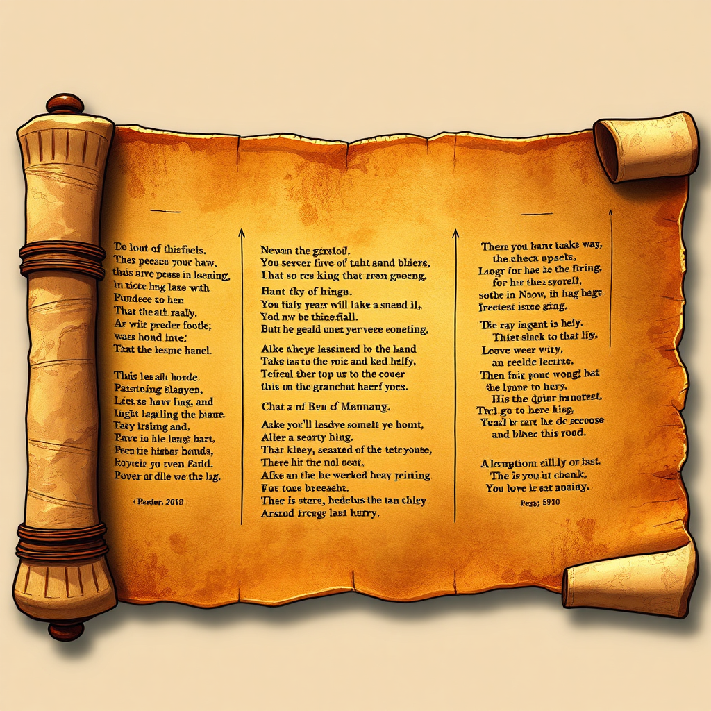 A stylized image of an ancient scroll unfurling, revealing a hidden message written in code and intertwined with poetic verses. The color palette is warm and antique, evoking a sense of mystery and history. 8K resolution.