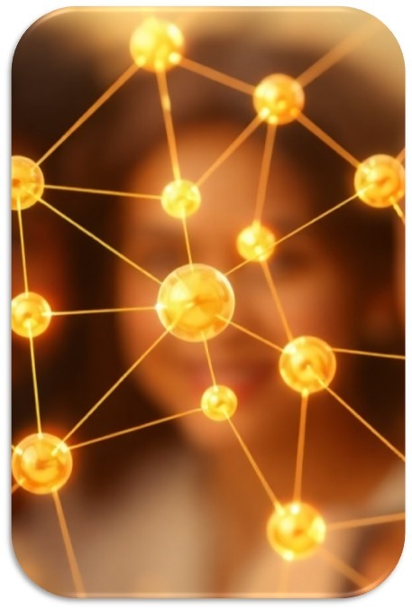A network of glowing nodes connected by shimmering lines, representing the interconnectedness of people through AI. The background is a blurred image of diverse faces, symbolizing global connection. Use a warm and inviting color palette of golds and oranges. Emphasize the sense of community and collaboration. Style: A soft, ethereal design with a focus on light and shadow.