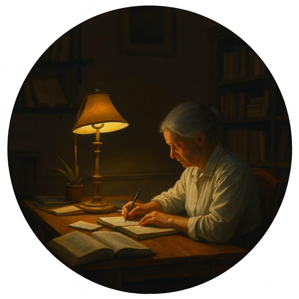 A person sitting in front of a computer screen, illuminated by the bright light of the monitor. The screen displays complex code and algorithms. The person is hunched over, intensely focused. Use a cool, blue-toned color palette. Emphasize the sense of intellectual intensity and discovery. Style: A modern, minimalist design with a focus on light and shadow.