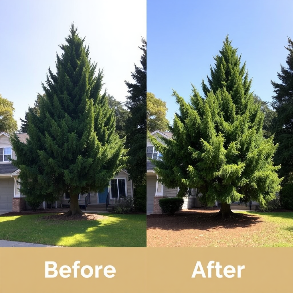 Before and after of a successful tree removal