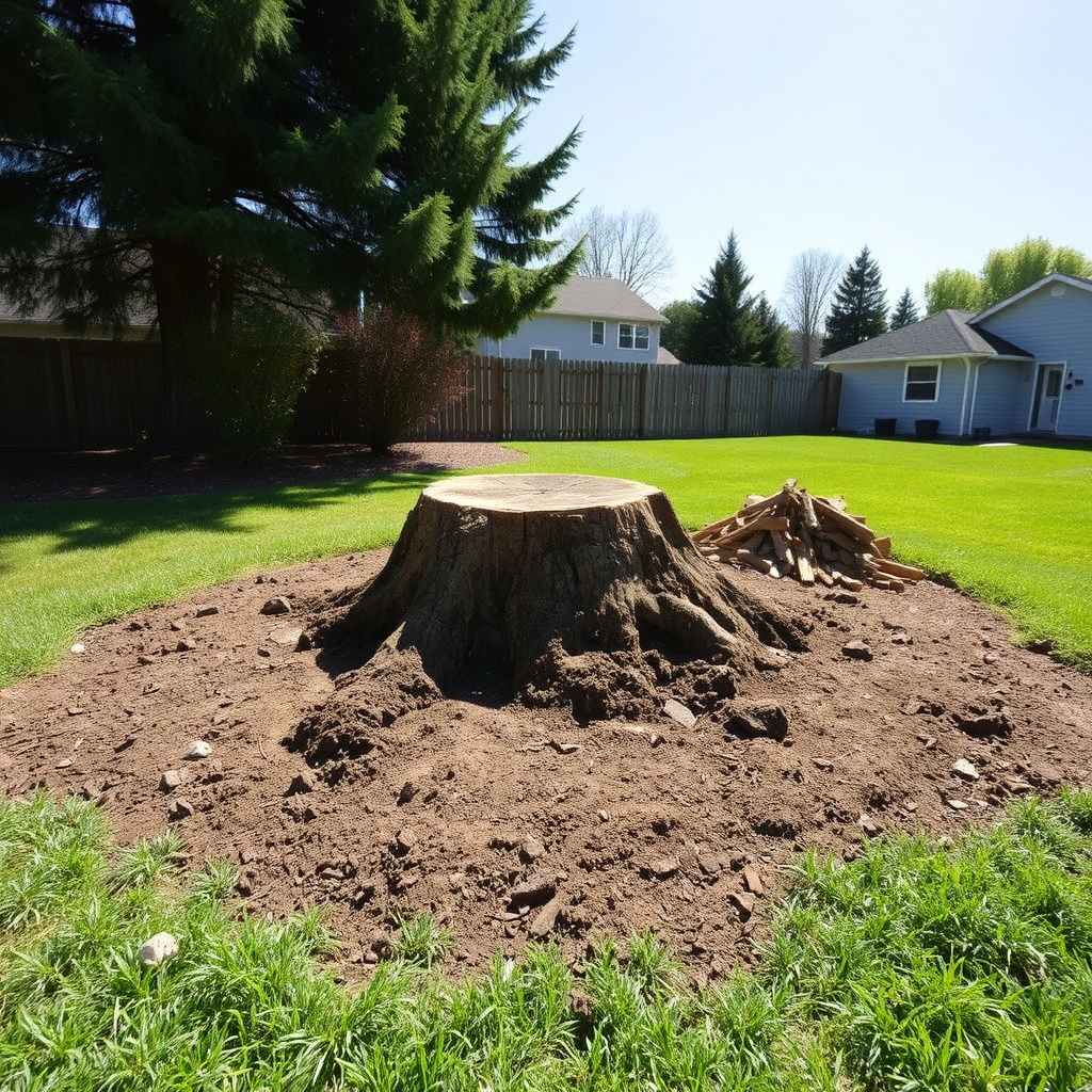 Finished stump grinding, clear ground