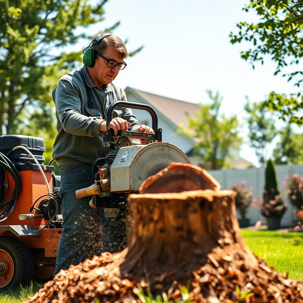Stump grinding machine in action
